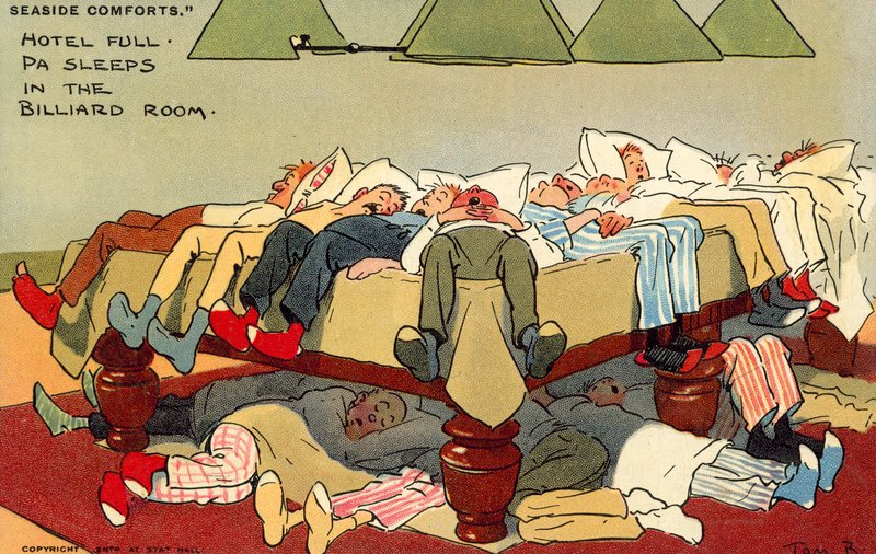 Hotel Full, isä nukkuu biljardihuoneessa (chromolitho) tekijältä Tom Browne