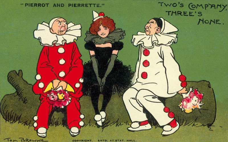 Pierrot ja Pierrette (värilitografia) tekijältä Tom Browne