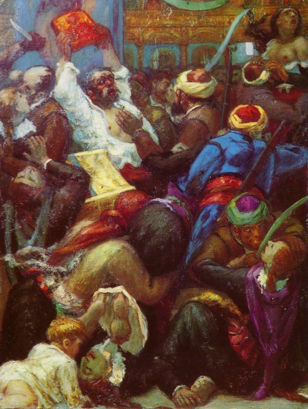 Ottomaanien epäsäännölliset joukot teurastavat kristittyjä Batakin kirkossa Bulgariassa. tekijältä Unknown artist