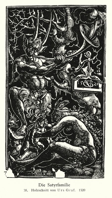 Satyr-perhe (puupiirros) tekijältä Urs  Graf