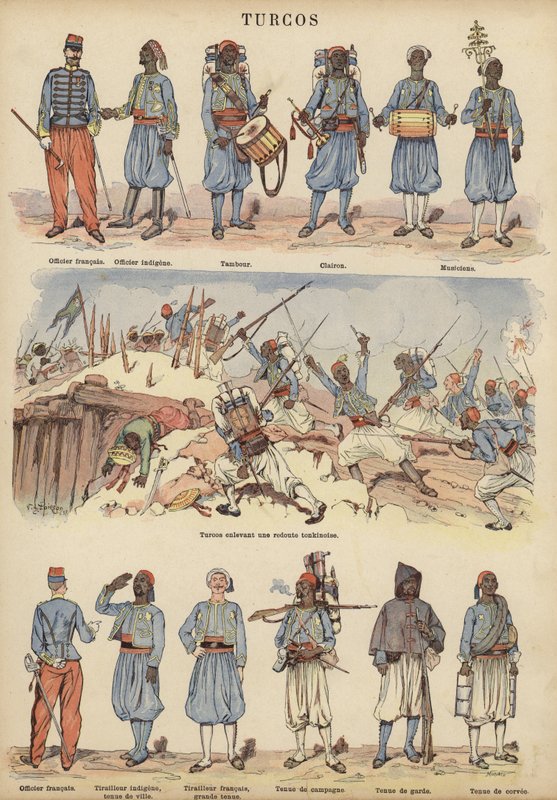 Turcot, Ranskan armeijan siirtomaa-sotilaat (väri litho) tekijältä Victor Armand Poirson