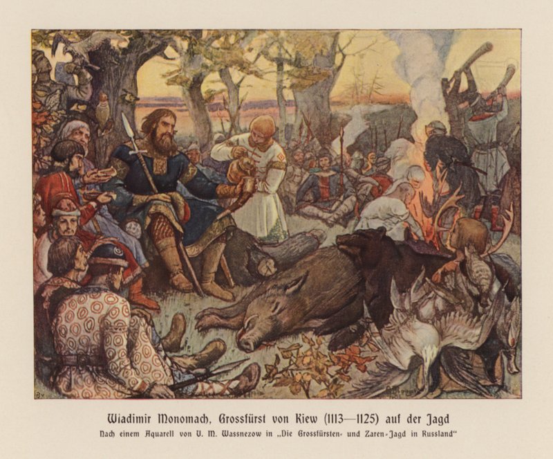 Vladimir II Monomakh, Kievan Venäjän suuriruhtinas metsästämässä (värilitra). tekijältä Victor Mikhailovich (after) Vasnetsov