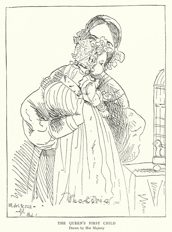 Kuningatar Victorian ensimmäinen lapsi, hänen majesteettinsa piirtämä (litho) tekijältä Victoria Queen