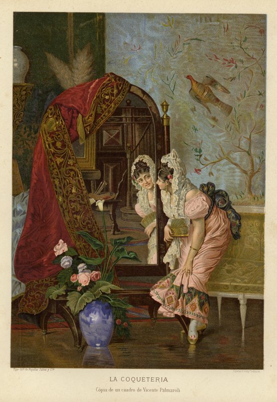 Coquetry (chromolitho) tekijältä Vincente Gonzalez Palmaroli