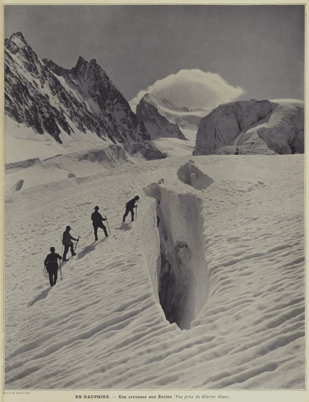 Dauphinen alueella Ranskan Alpeilla: rako Glacier Blancilla Barre des Ecrinsillä tekijältä Vittorio Sella