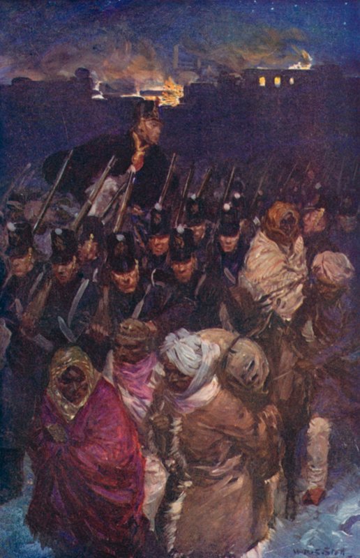 Brittiarmeijan vetäytyminen Kabulista (värilitho) tekijältä W.R.S. (after) Stott