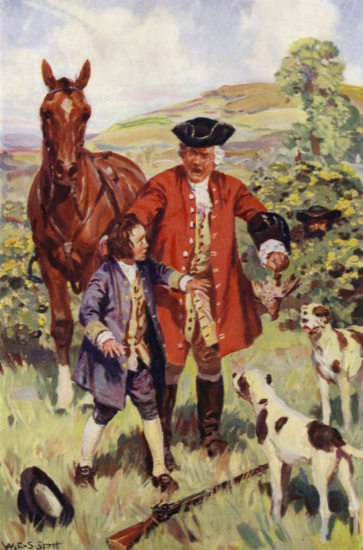 "Herrasmies, tutkittuaan pojan, tuomitsi suuren koston ja vannoi, että hän tutustuisi herra Allworthyn" (väri litho) tekijältä W.R.S. (after) Stott