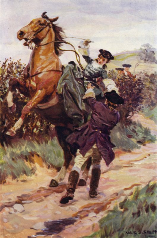 "Kursiton peto heitti ihanan taakkansa selästään, ja Jones otti hänet syliinsä" (väri litho) tekijältä W.R.S. (after) Stott