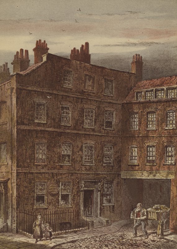 Dr Johnsonin talo, Gough Square, Fleet Street (chromolitho) tekijältä Waldo Sargeant