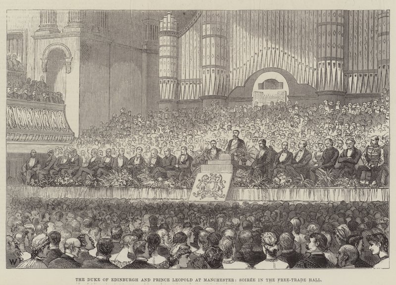 Edinburghin herttua ja prinssi Leopold Manchesterissa, Soireessa Free-Trade Hallissa tekijältä Walter Paget