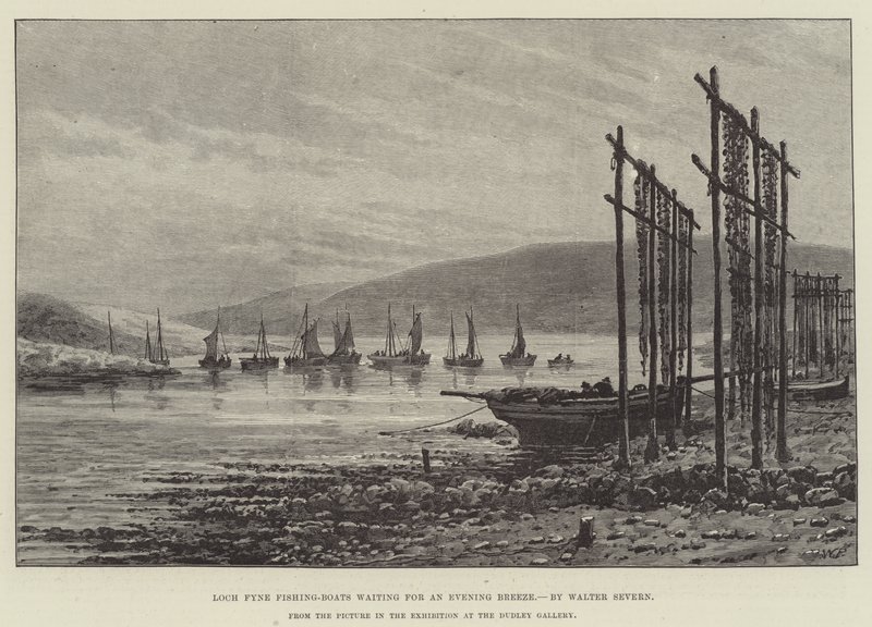 Loch Fyne -kalastusveneet odottavat iltatuulta tekijältä Walter Severn