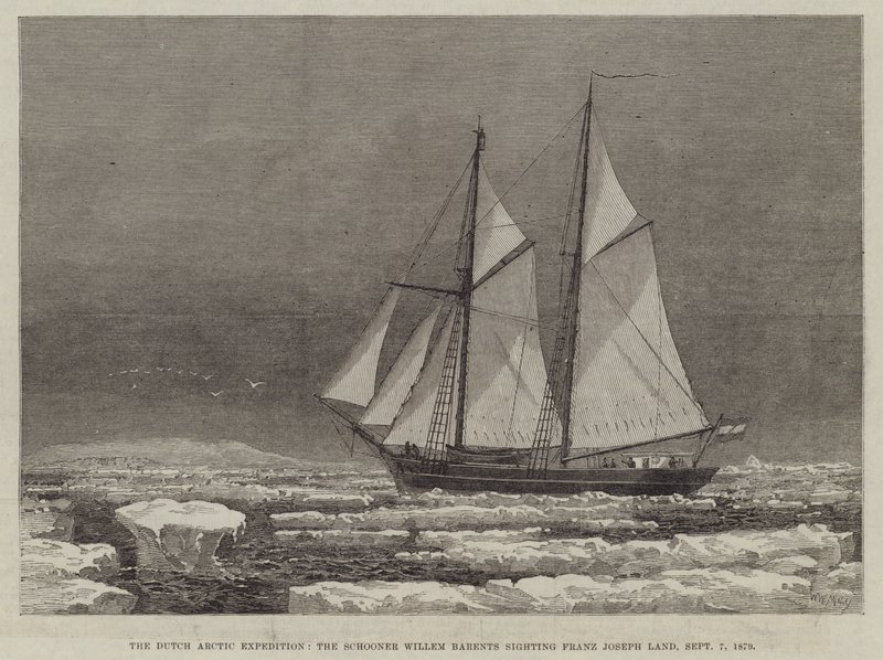 Hollannin arktinen retkikunta, kuunari Willem Barents näkemässä Franz Josephin maata, 7. syyskuuta 1879 tekijältä Walter William May