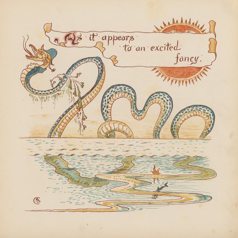 Walter Cranen kuvitus teokseen "Pothooks and Perseverance" (värilitografia). tekijältä Walter (after) Crane