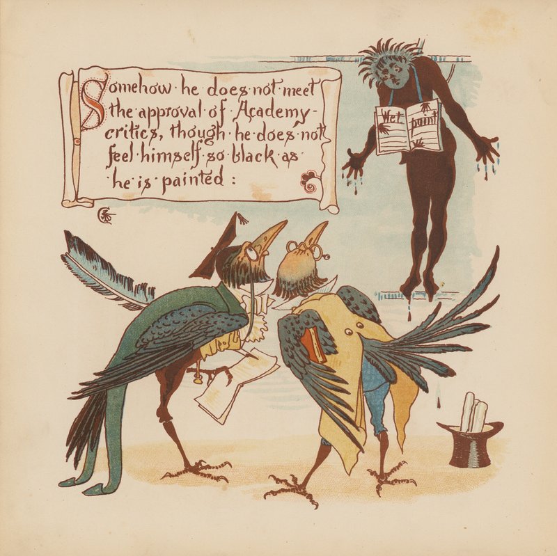 Walter Cranen kuvitus teokseen "Pothooks and Perseverance" (värilitografia). tekijältä Walter (after) Crane