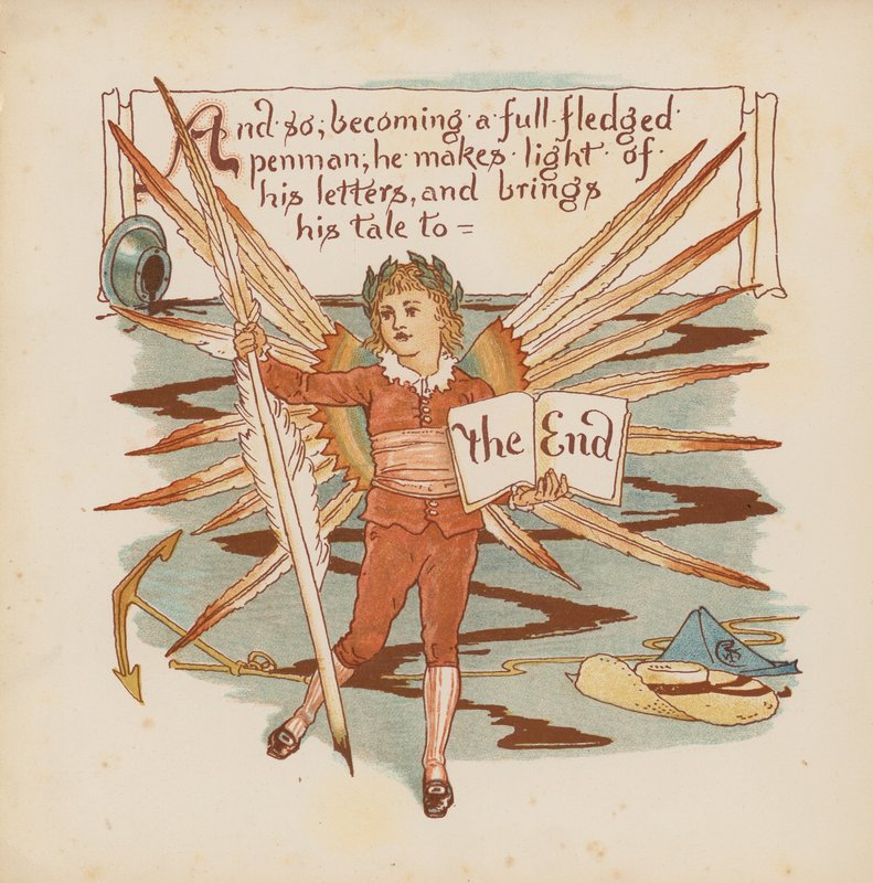 Walter Cranen kuvitus teokseen "Pothooks and Perseverance" (värilitografia). tekijältä Walter (after) Crane