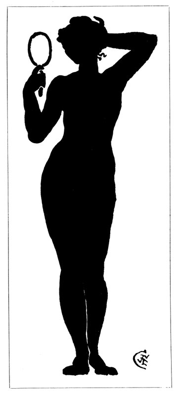 Siluetti alastomasta naisesta, jolla on peili (litho) tekijältä Walter Crane