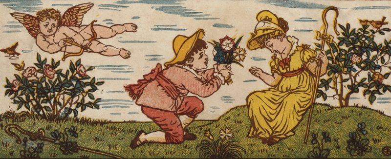 Ruusu on punainen; Violetin sininen; Pink Is Sweet; Ja niin olet sinäkin (väri litho) tekijältä Walter Crane