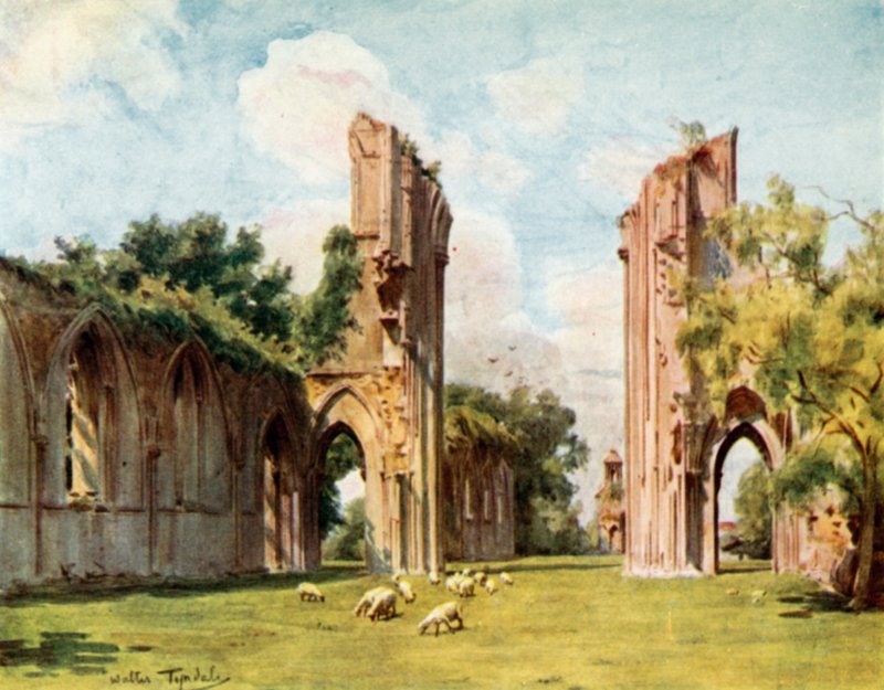 Glastonbury Abbey (väri litho) tekijältä Walter Frederick Roofe Tyndale