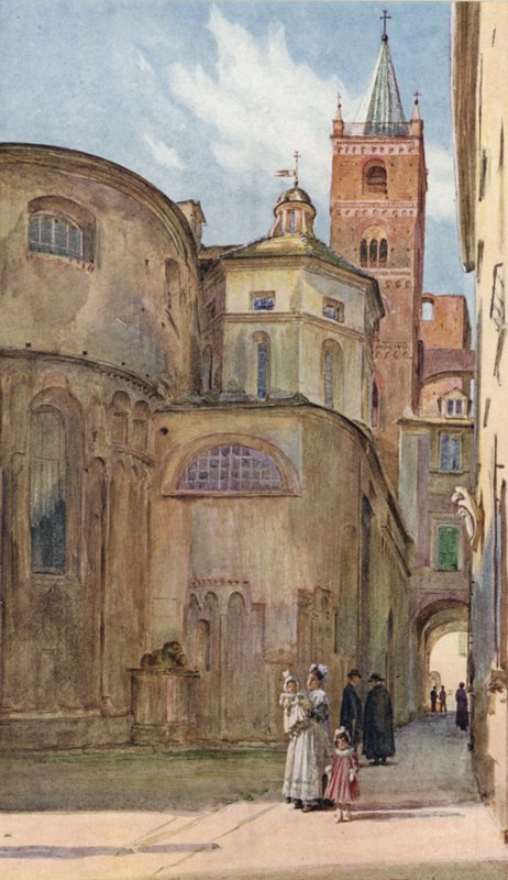 Romaaninen kirkko, Albenga, Italia (väri litho) tekijältä Walter Frederick Roofe Tyndale