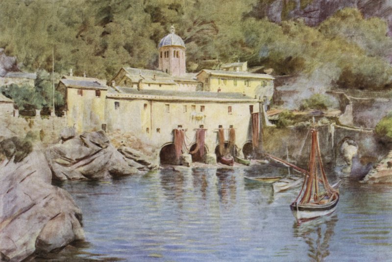 S Fruttuoso, Portofino, Italia (väri litho) tekijältä Walter Frederick Roofe Tyndale