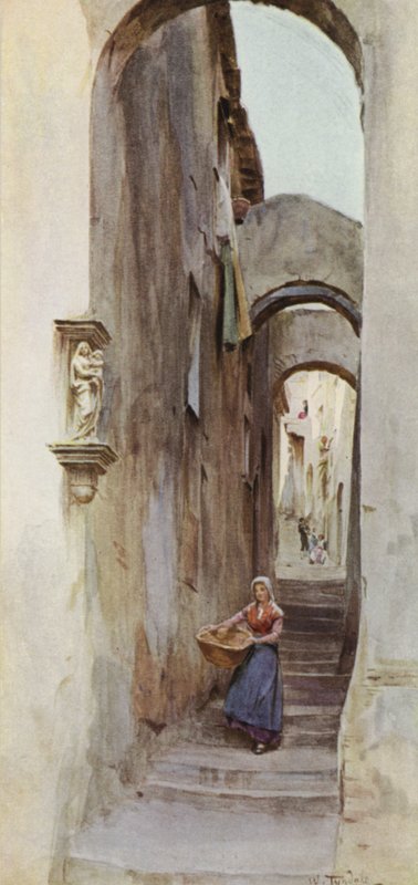 Street, Cervo San Bartolommeo, Italia (väri litho) tekijältä Walter Frederick Roofe Tyndale