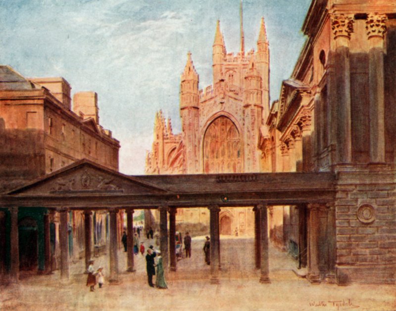 Abbey ja Pumppuhuone, Bath (väri litho) tekijältä Walter Frederick Roofe Tyndale
