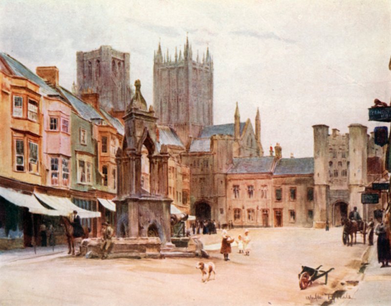 The Market Place, Wells (väri litho) tekijältä Walter Frederick Roofe Tyndale