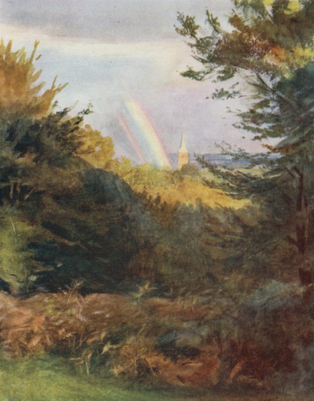 Uusi metsä: Lyndhurstin kirkko Emery Downista (väri litho) tekijältä Walter Frederick Roofe Tyndale