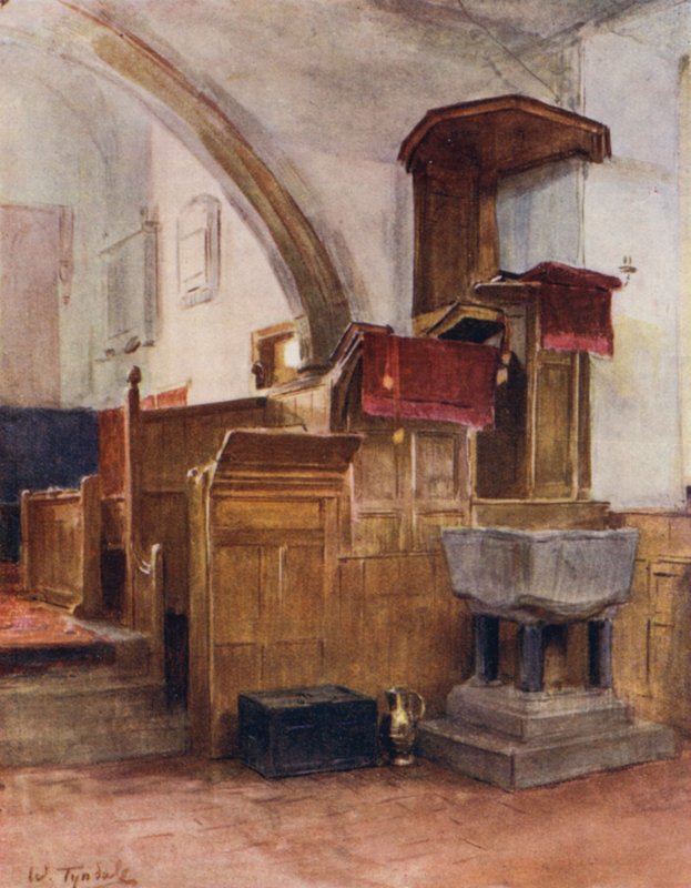 Uusi metsä: Minsteadin kirkko (väri litho) tekijältä Walter Frederick Roofe Tyndale