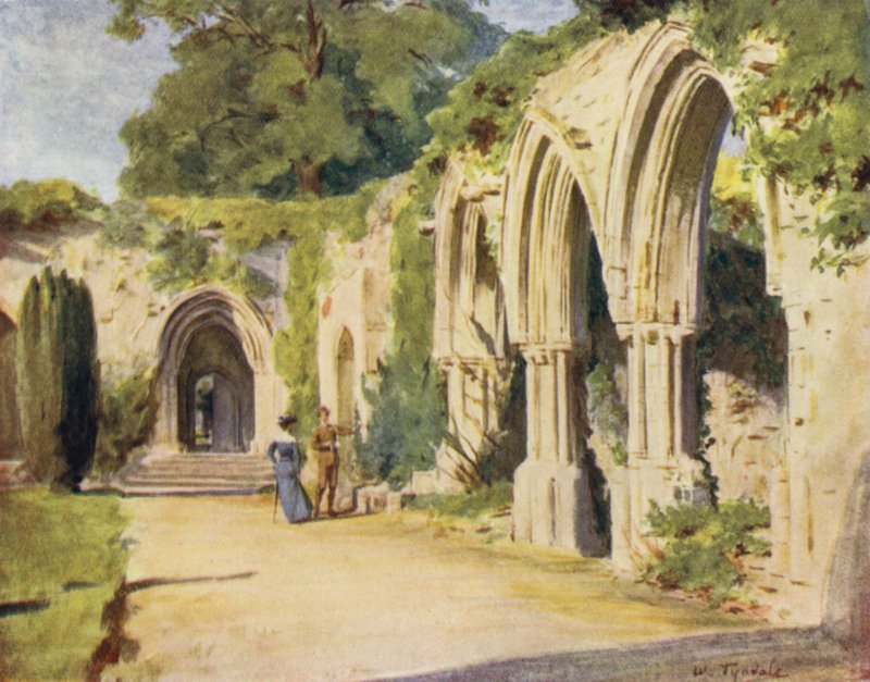 Uusi metsä: The Cloisters, Beaulieu Abbey (väri litho) tekijältä Walter Frederick Roofe Tyndale