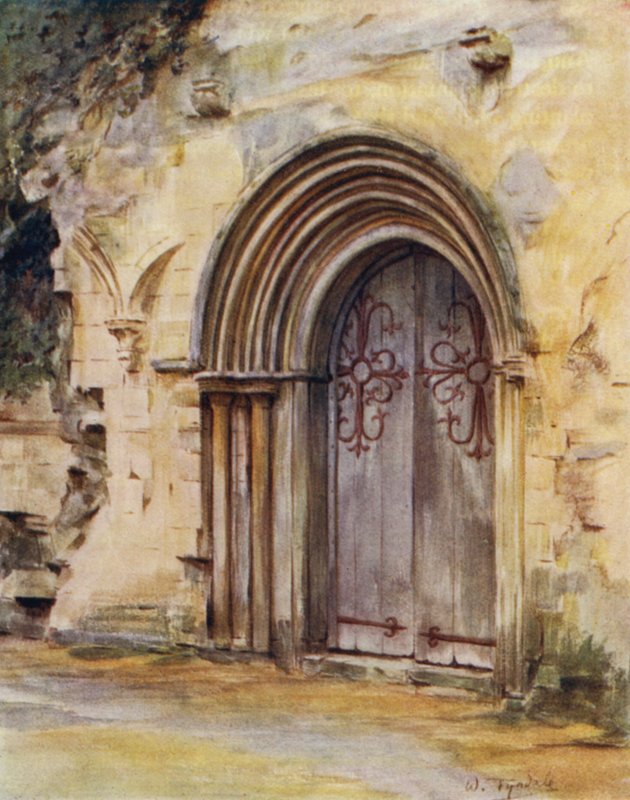 Uusi metsä: ruokasalin ovi, Beaulieu Abbey (väri litho) tekijältä Walter Frederick Roofe Tyndale