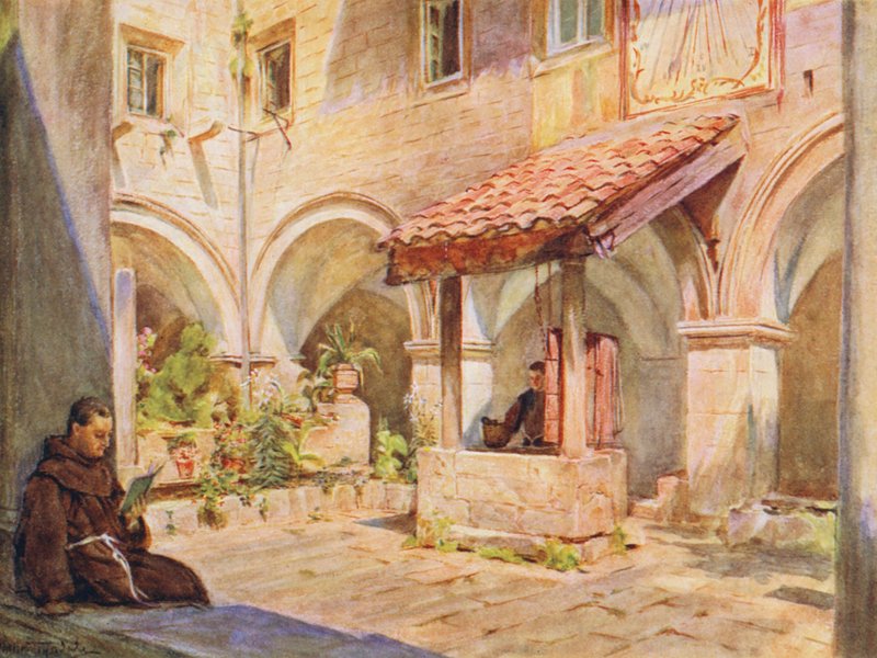 San Francescon ylempi luostari, Ragusa (värilitografia). tekijältä Walter Frederick Roofe Tyndale