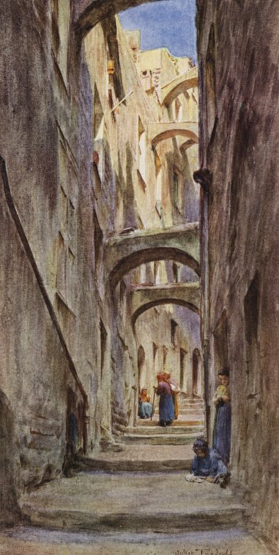 Vicolo Della Provvidenza, Sanremo (väri litho) tekijältä Walter Frederick Roofe Tyndale
