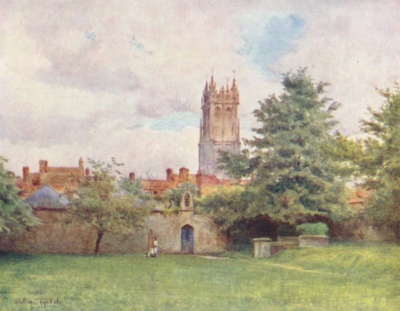 Wessex: Glastonbury Steeple luostaripuutarhasta (värilitografia). tekijältä Walter Frederick Roofe Tyndale