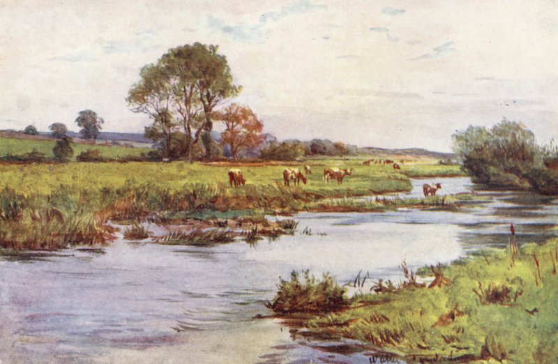 Wessex: Dorchesterin yläpuolella sijaitseva Frome, Casterbridge (värilitografia). tekijältä Walter Frederick Roofe Tyndale