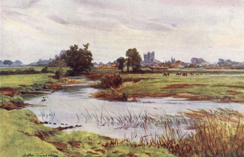 Wessex: Wimborne Minster kaukana (värilitro). tekijältä Walter Frederick Roofe Tyndale