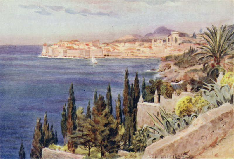 Jugoslavia: Dubrovnikin lahti (väri litho) tekijältä Walter Frederick Roofe Tyndale