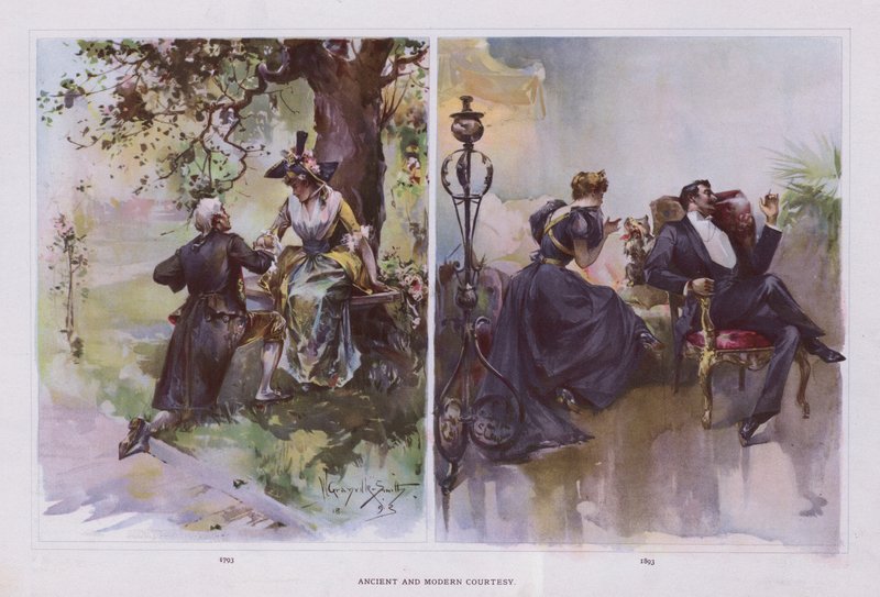 Muinainen ja moderni kohteliaisuus (väri litho) tekijältä Walter Granville Smith