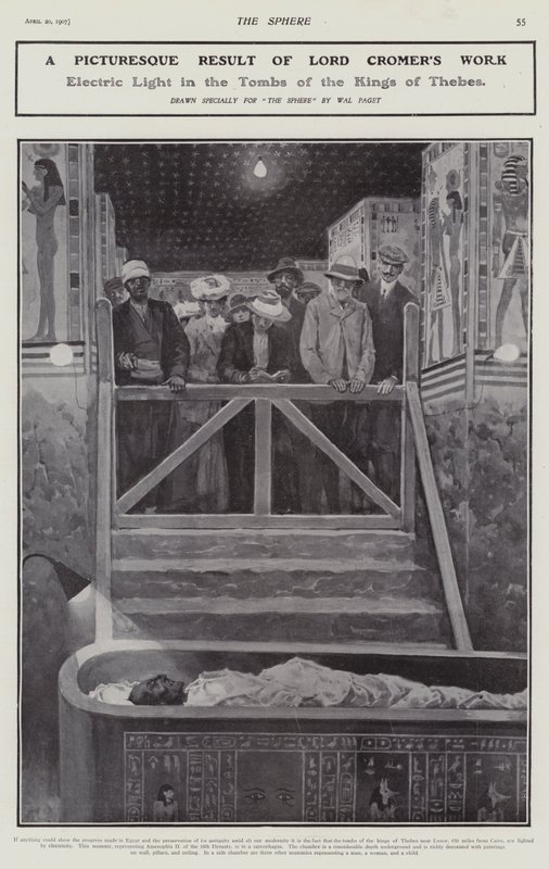 Sähkövalo Theban kuninkaiden haudoissa (litho) tekijältä Walter Paget
