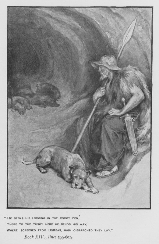 Kuvitus paavin Odysseiaan Homeruksesta (litho) tekijältä Walter Paget