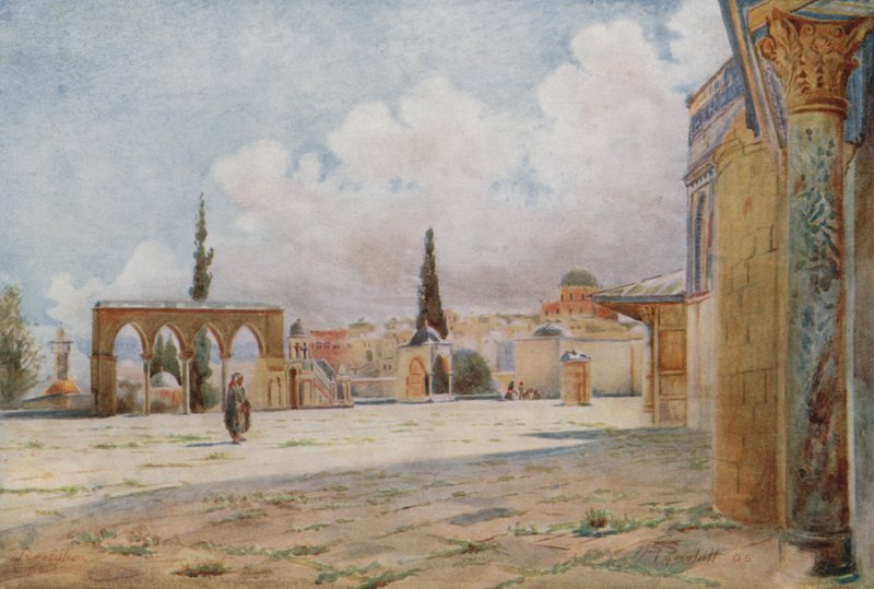 Moskeijan eteläkuisti ja kesäsaarnatuoli, Jerusalem tekijältä Walter Spencer Stanhope Tyrwhitt