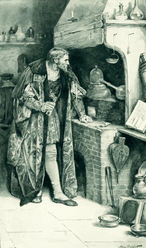 James IV alkemistina laboratoriossaan tekijältä Walter Stanley Paget