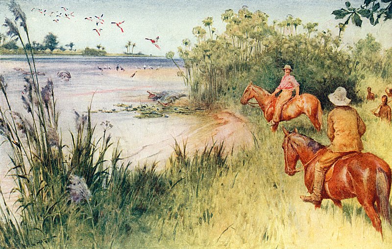 Livingstone ja Oswell saavuttavat Sambesin Seshekessä. tekijältä Walter Stanley Paget