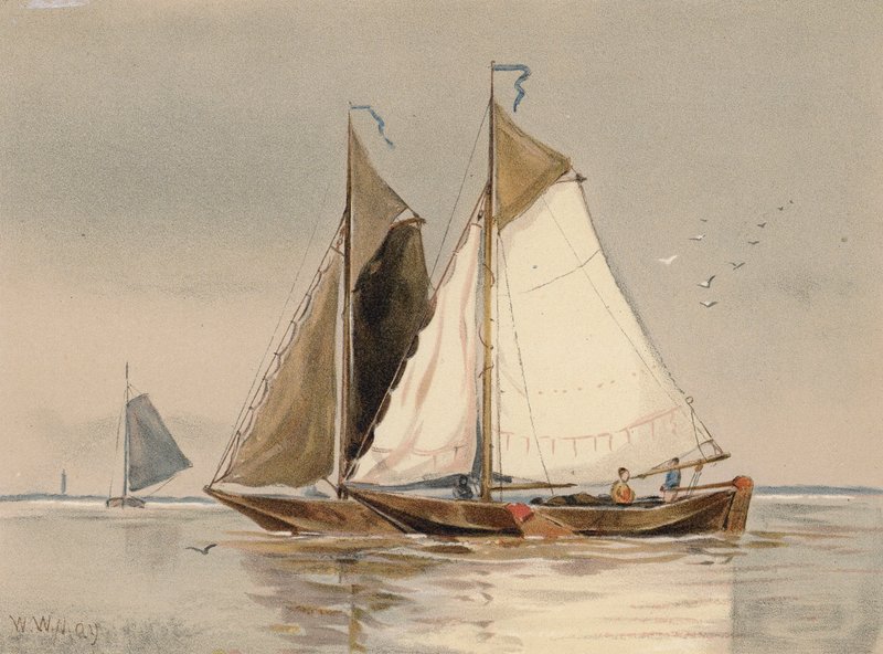 Hollantilaiset pullottajat Scheldtin rannalla (värilitografia) tekijältä Walter William May