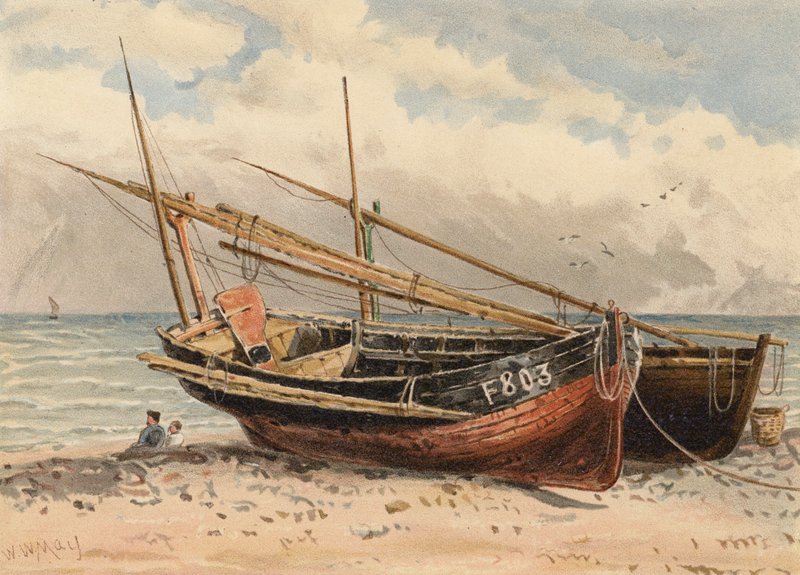 Ranskalaiset kalastusveneet, "Etretat" (värilitro) tekijältä Walter William May
