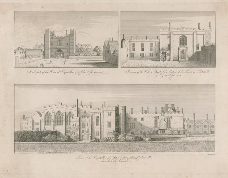 Jerusalemin Pyhän Johanneksen sairaalahoitajien talo, Clerkenwell tekijältä Wenceslaus Hollar