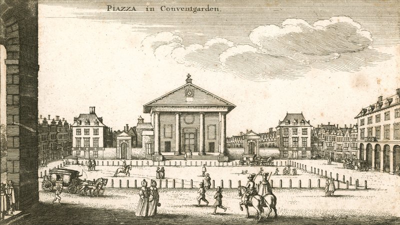 Piazza, Covent Garden, Lontoo (kaiverrus) tekijältä Wenceslaus Hollar