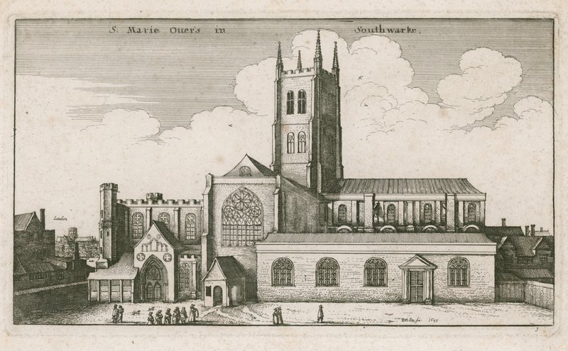 St Mary Overies, Southwark, Lontoo; piirros vuodelta 1647 tekijältä Wenceslaus Hollar