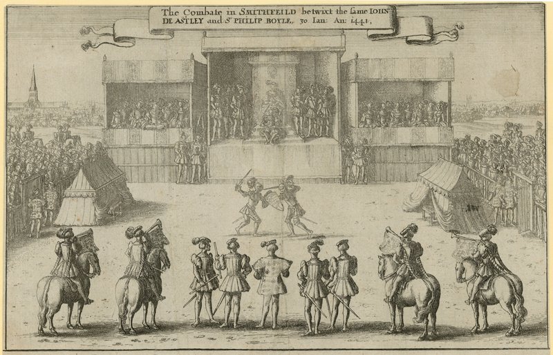Smithfieldin taistelu käy saman John de Astleyn ja Sir Philip Boylen välillä tekijältä Wenceslaus Hollar