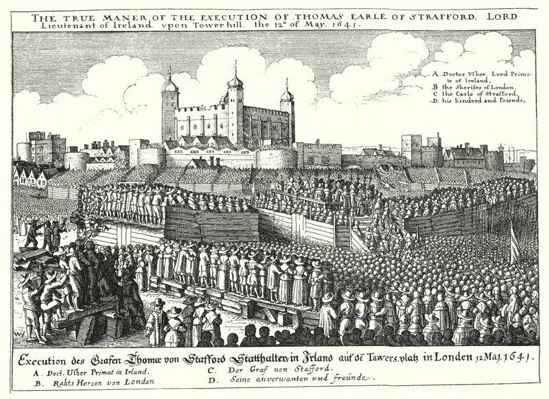 Thomas Wentworthin, Straffordin ensimmäisen jaarlin teloitus, 1641 tekijältä Wenceslaus Hollar